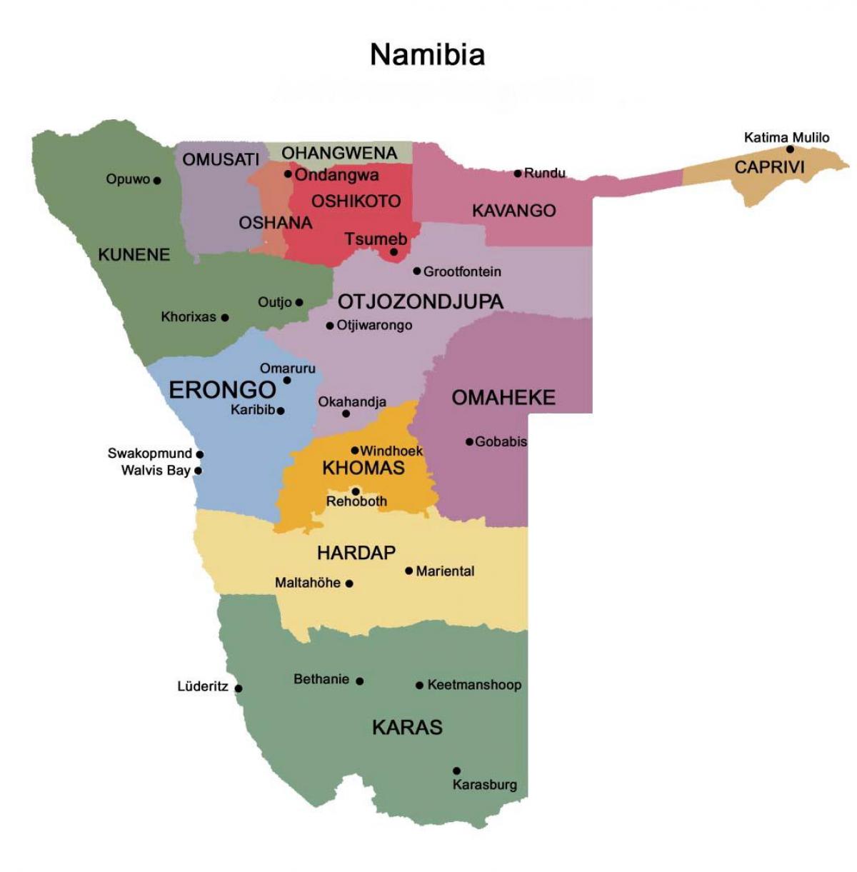Kat jeyografik nan Namibi ak rejyon